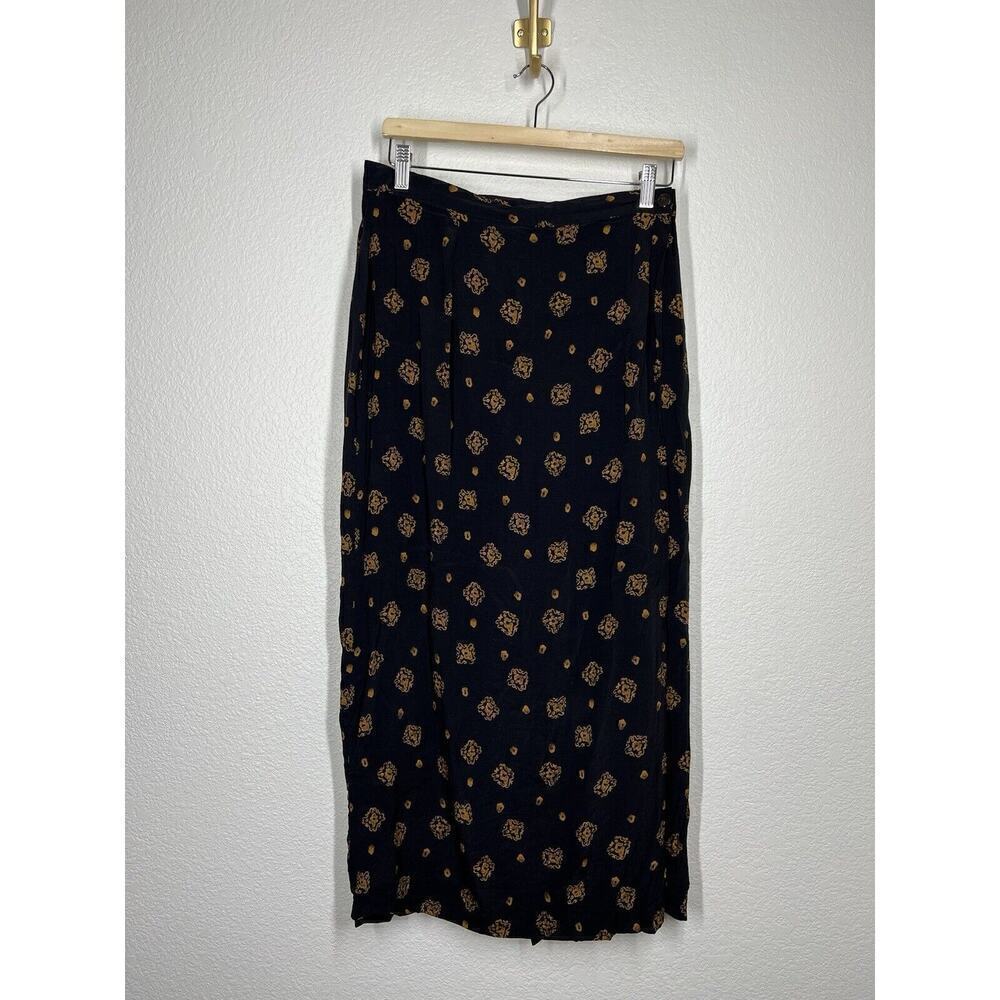 Vintage Printed Rayon Midi Skirt Size 14 Jennifer Moore Boho Fits M/L